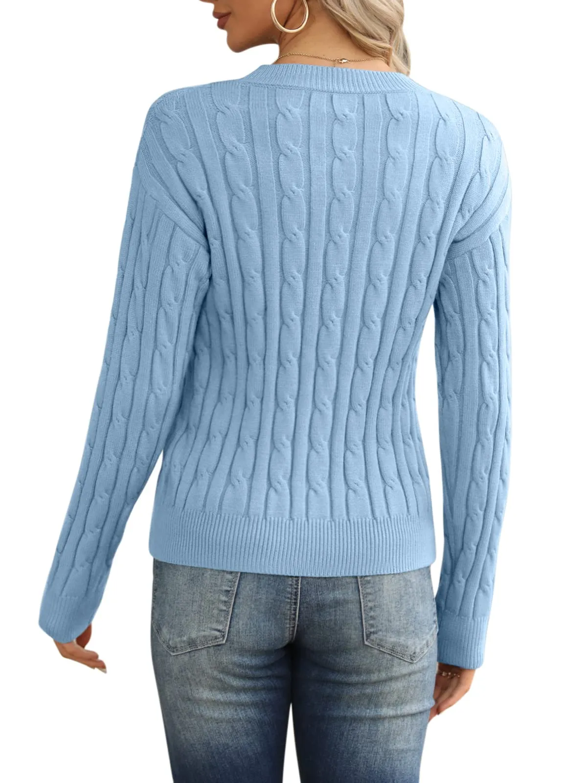 Esobo Women's Classic-fit Lightweight Cable Long Sleeve Mockneck Loose Casual Sweater Jumpers