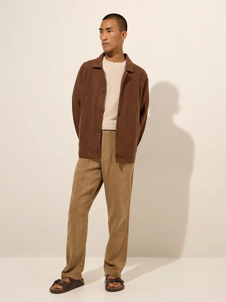 ETA Dark Brown Knit-Textured Relaxed-Fit Cotton Jacket