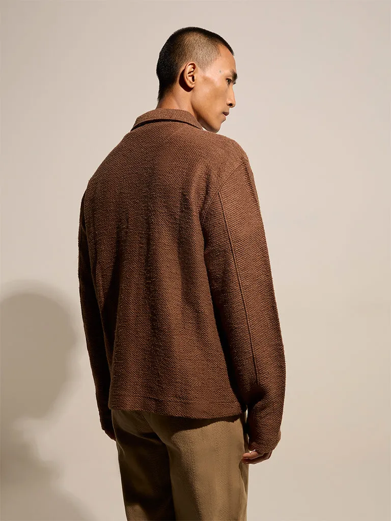 ETA Dark Brown Knit-Textured Relaxed-Fit Cotton Jacket