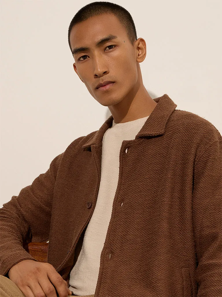 ETA Dark Brown Knit-Textured Relaxed-Fit Cotton Jacket