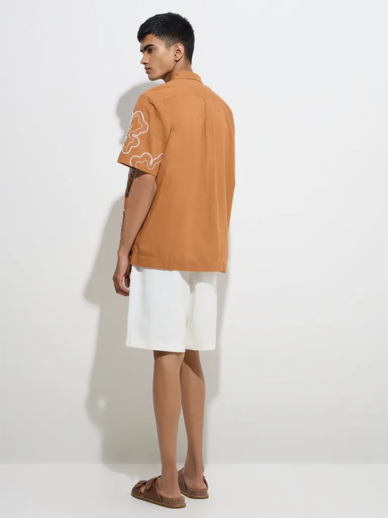 ETA Off-White Solid Relaxed-Fit Mid-Rise Cotton Shorts