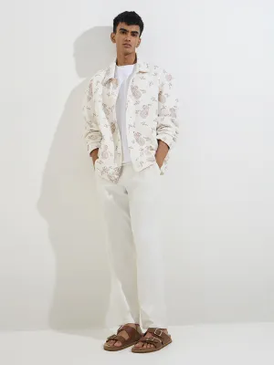 ETA White Paisley Design Relaxed-Fit Cotton Jacket