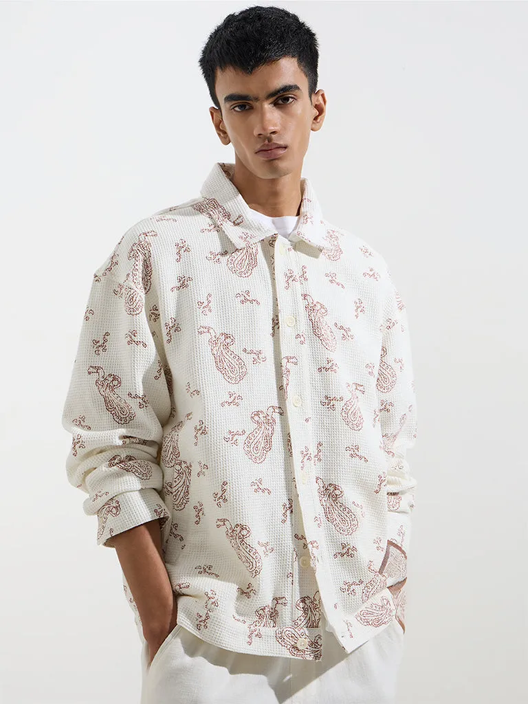 ETA White Paisley Design Relaxed-Fit Cotton Jacket