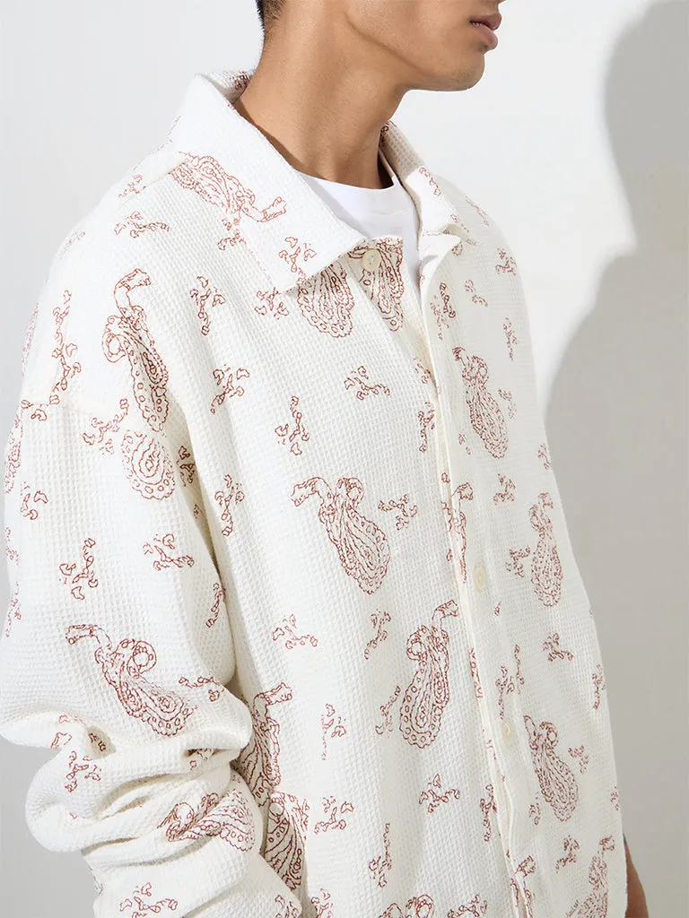 ETA White Paisley Design Relaxed-Fit Cotton Jacket