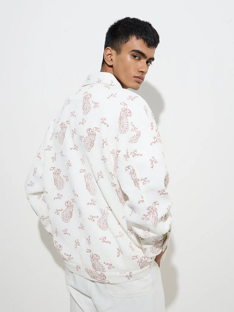 ETA White Paisley Design Relaxed-Fit Cotton Jacket