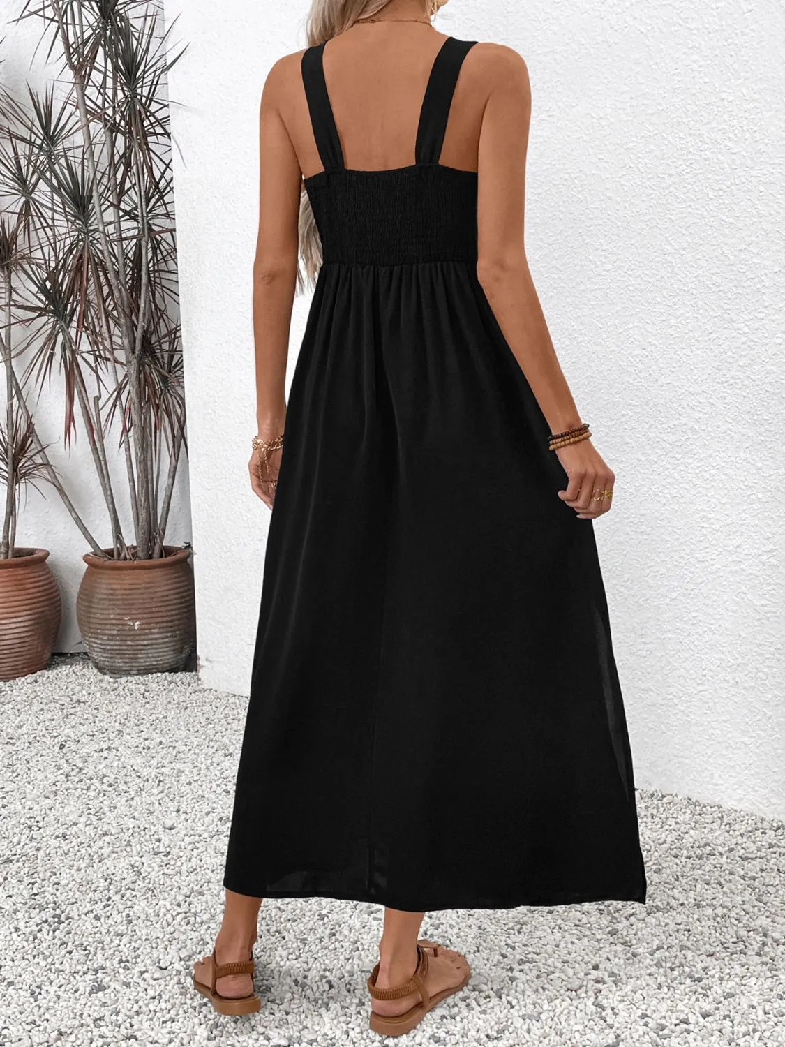 Everly Embroidered Floral Side Slit Sleeveless Midi Dress