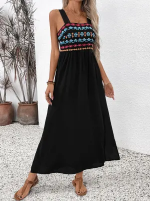 Everly Embroidered Floral Side Slit Sleeveless Midi Dress