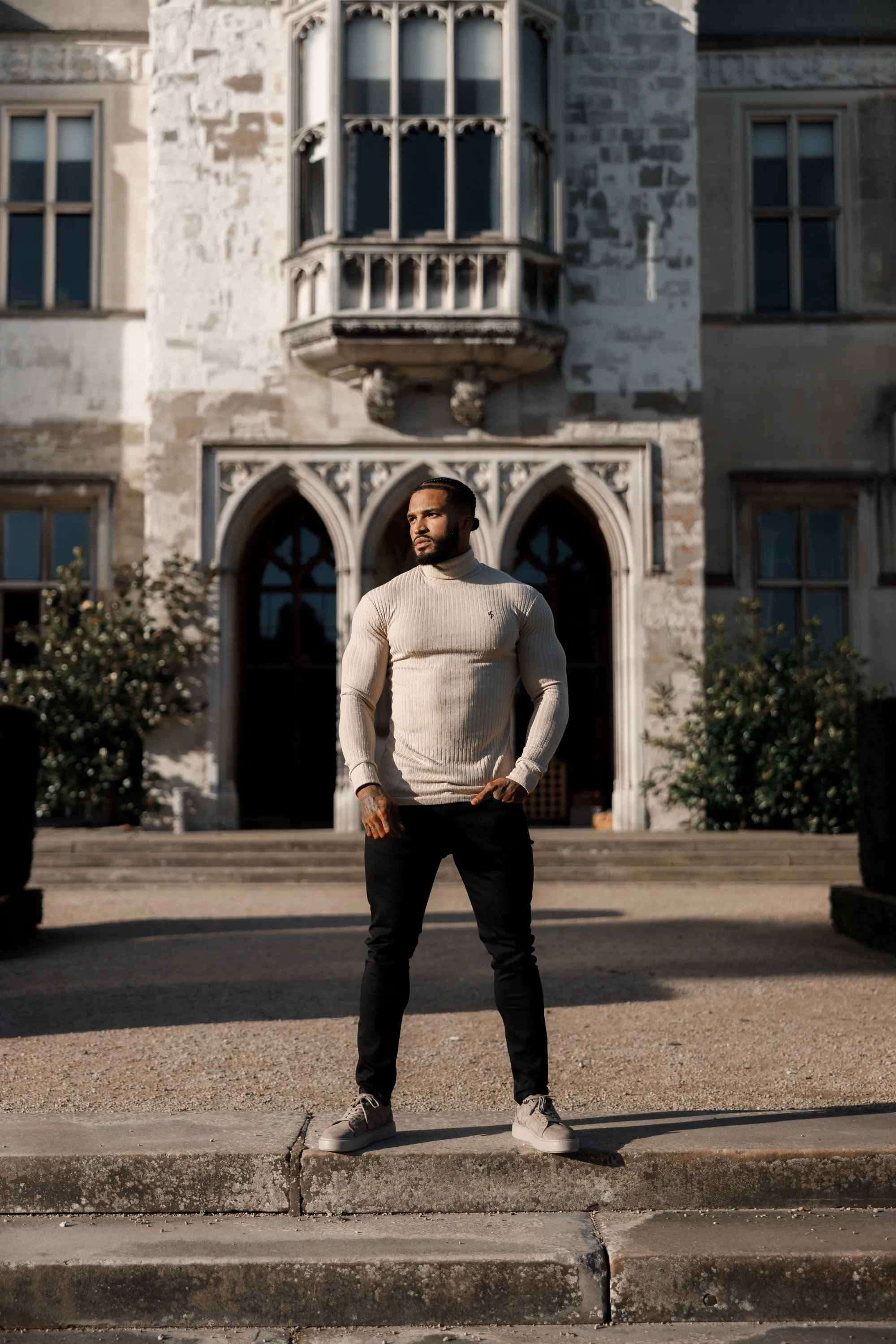 Father Sons Classic Beige / Black Ribbed Knit Roll Neck Jumper - FSH779