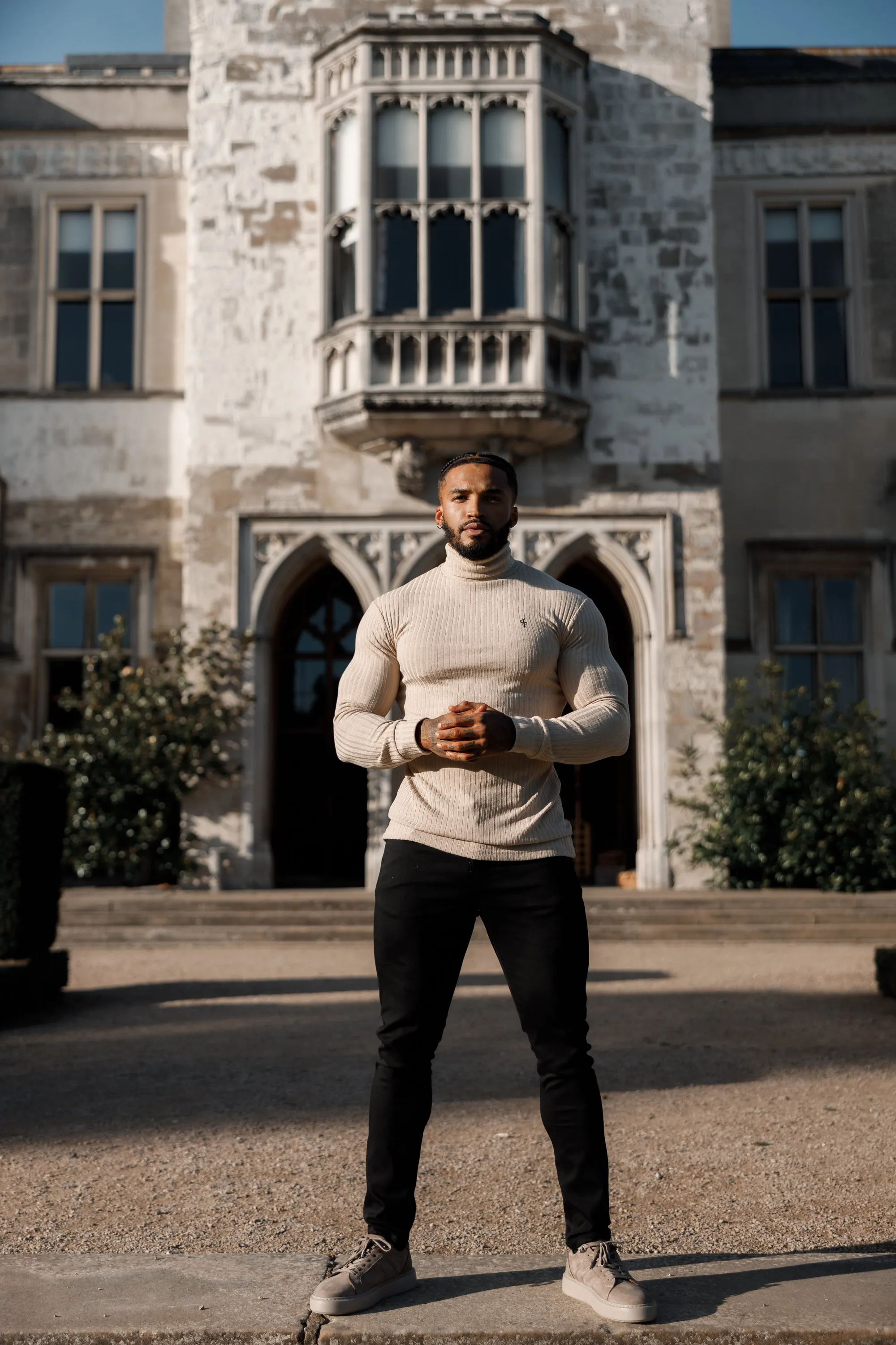 Father Sons Classic Beige / Black Ribbed Knit Roll Neck Jumper - FSH779