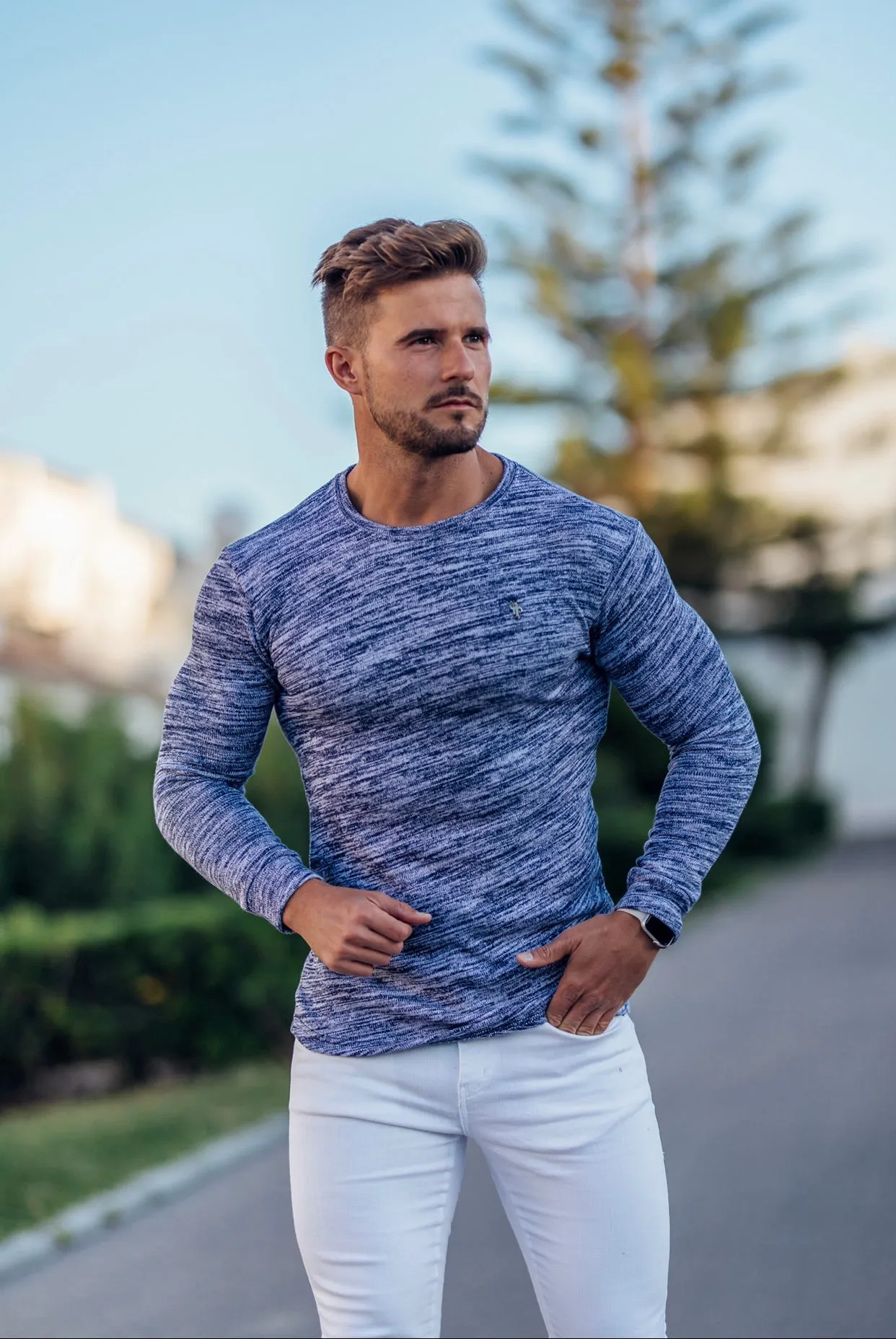 Father Sons Classic Blue/White Two Tone Super Slim Jumper - FSH155
