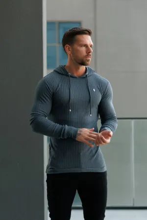 Father Sons Classic Charcoal Ribbed Knit Hoodie Jumper With Silver Emblem - FSH1309
