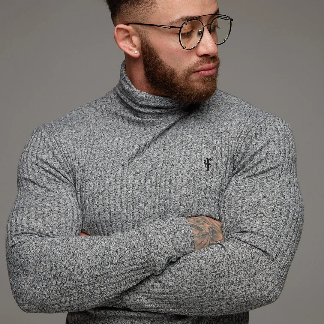 Father Sons Classic Grey & Black Roll Neck Ribbed Knit Jumper - FSH119