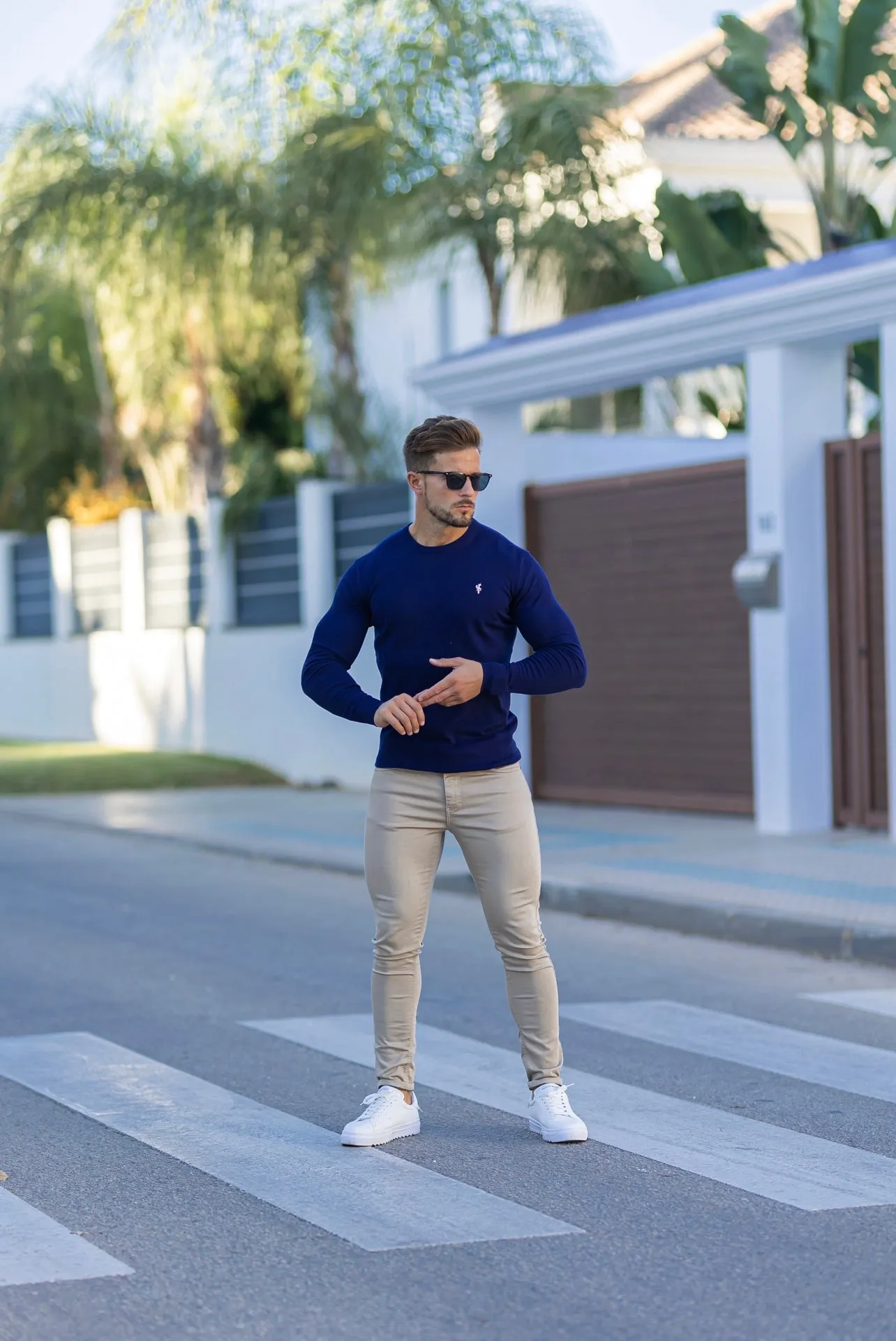 Father Sons Classic Navy Crew Neck Knitted Jumper with Yellow Embroidery - FSN089