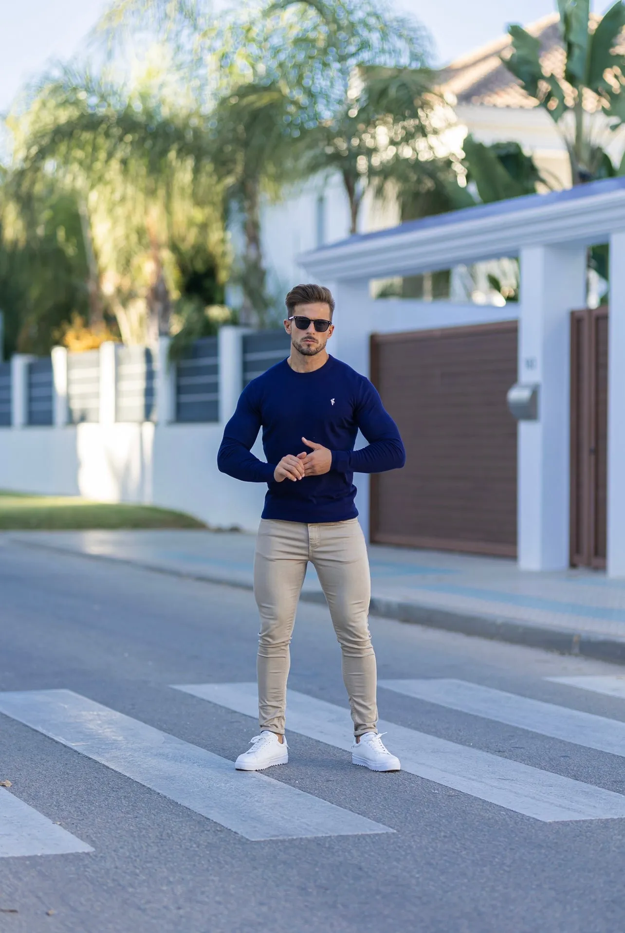 Father Sons Classic Navy Crew Neck Knitted Jumper with Yellow Embroidery - FSN089