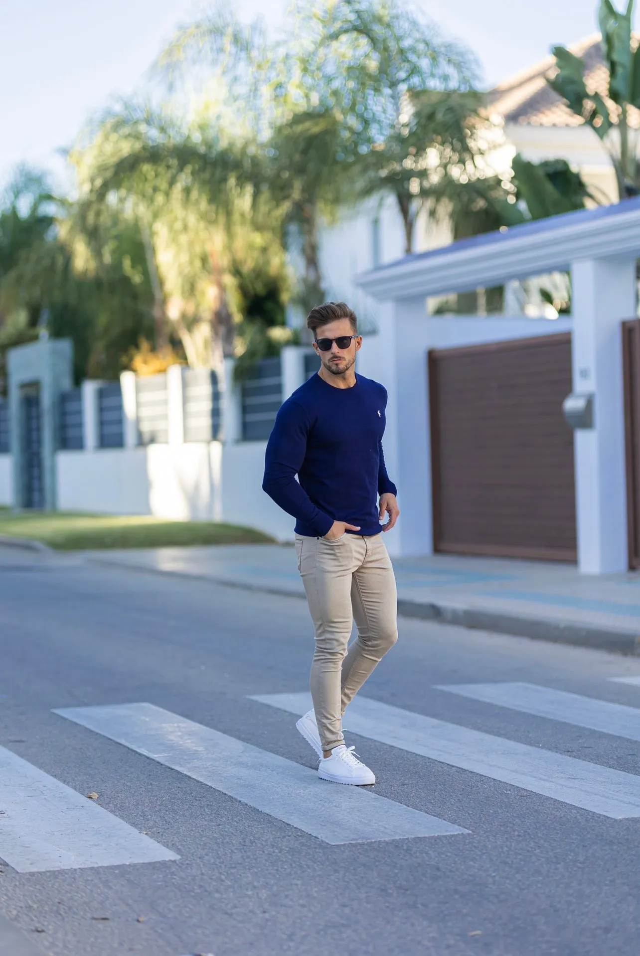 Father Sons Classic Navy Crew Neck Knitted Jumper with Yellow Embroidery - FSN089