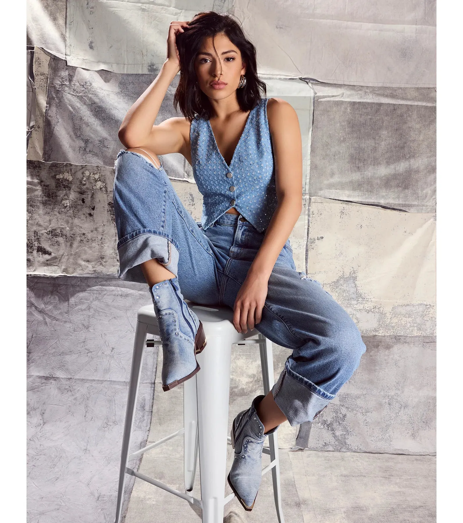 Feeling Flirty Sequin Glitter Denim Vest