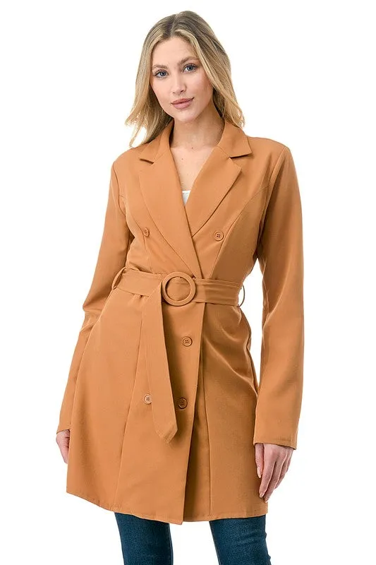 Felista Long Blazer Jacket – Oversized Belted Knee-Length Style