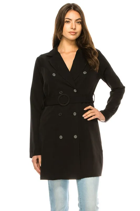 Felista Long Blazer Jacket – Oversized Belted Knee-Length Style