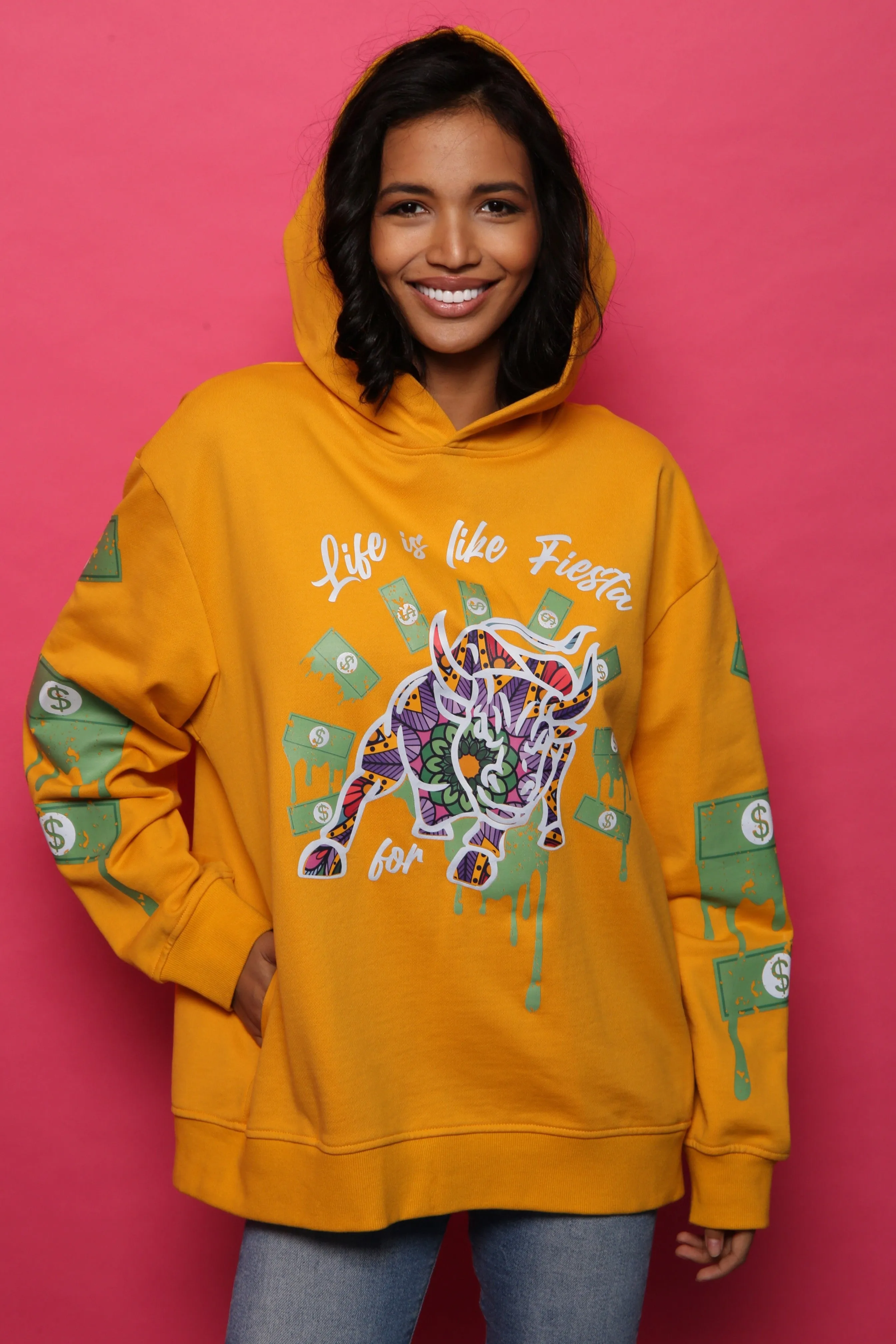 Fiesta Bull Reflective Affirmation Hoodie - Yellow