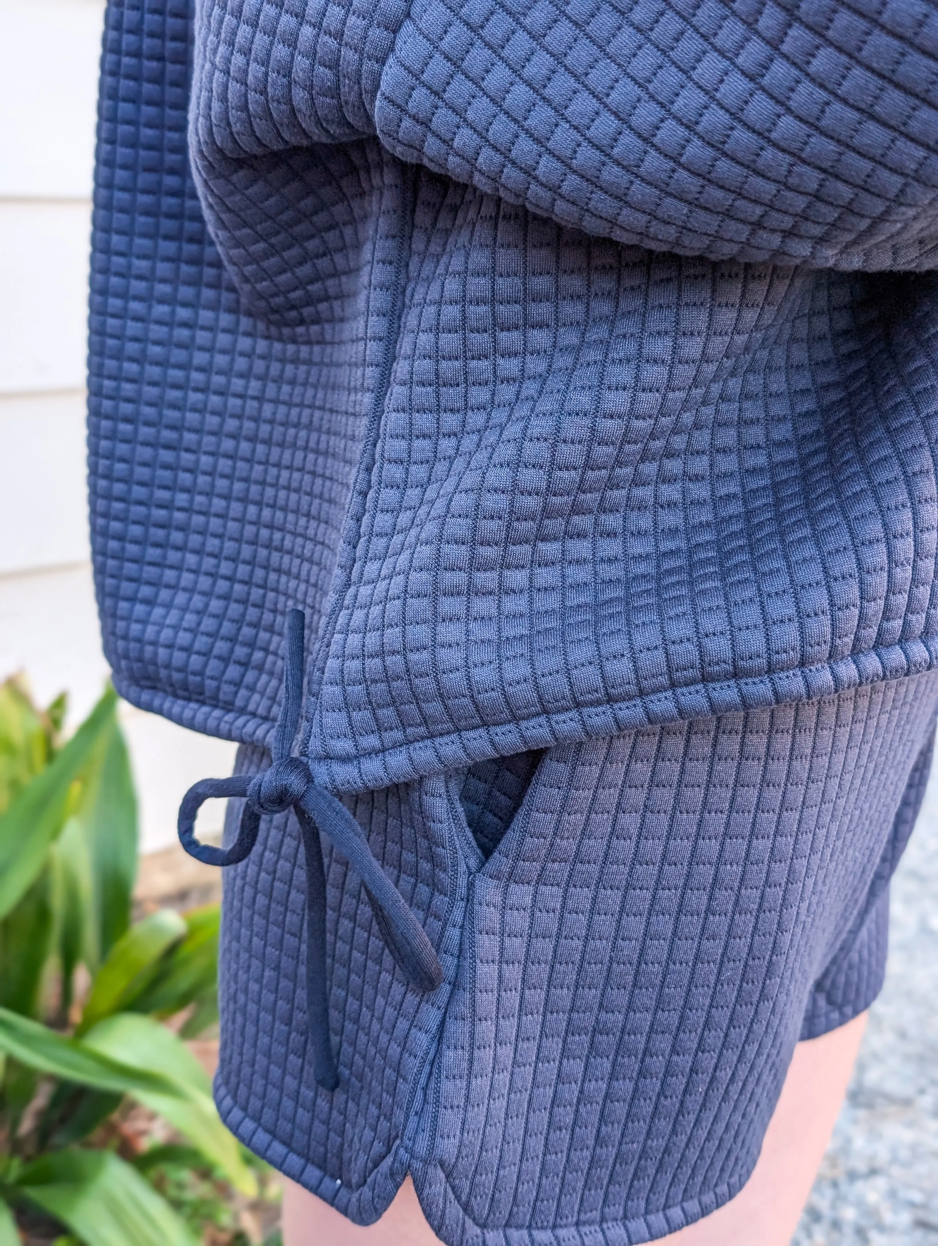 *Final Sale* Pastime Navy Elastic Waist Band Textured Terry Shorts