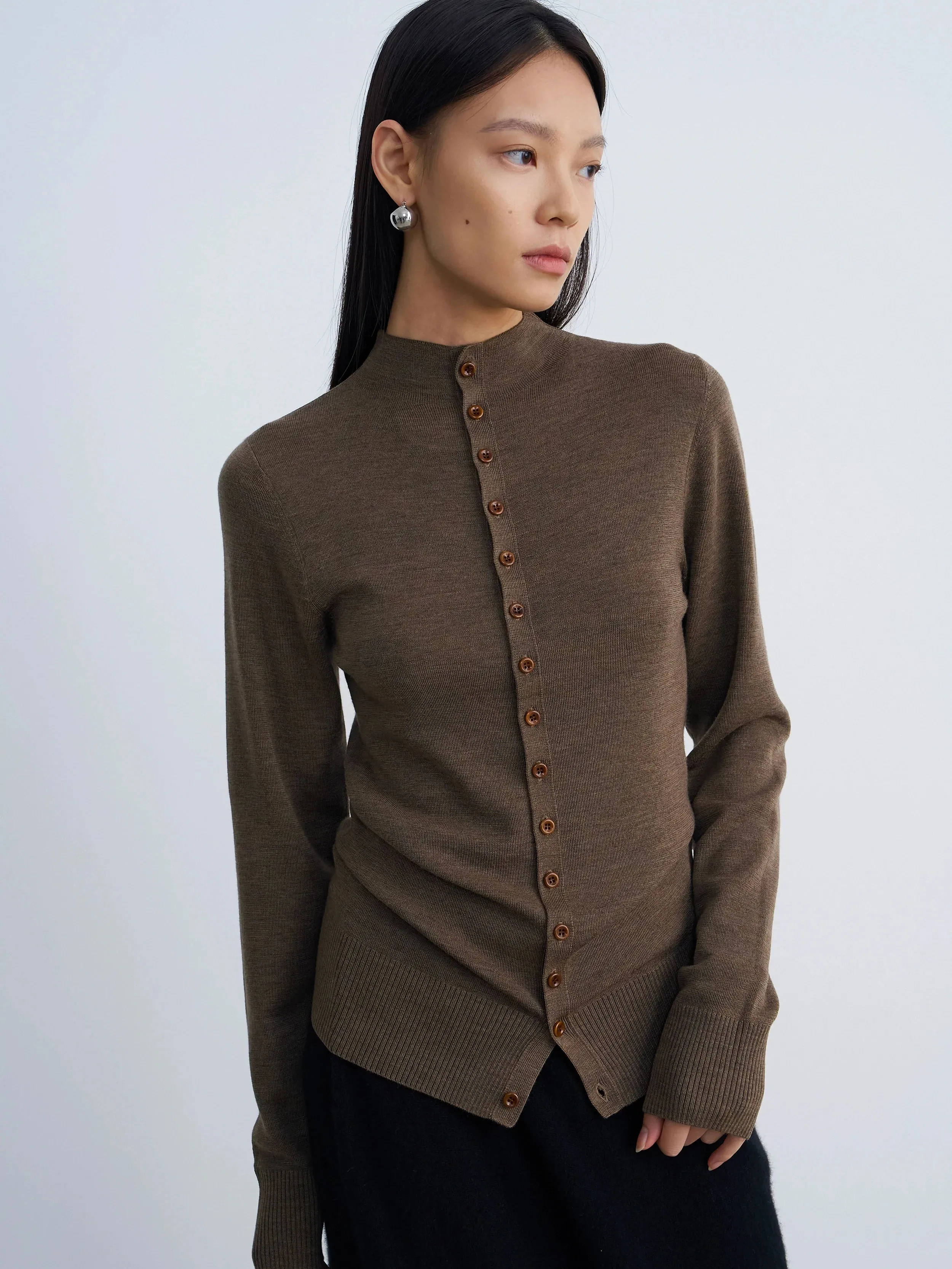 Finely Spun Wool Button-Up Cardigan