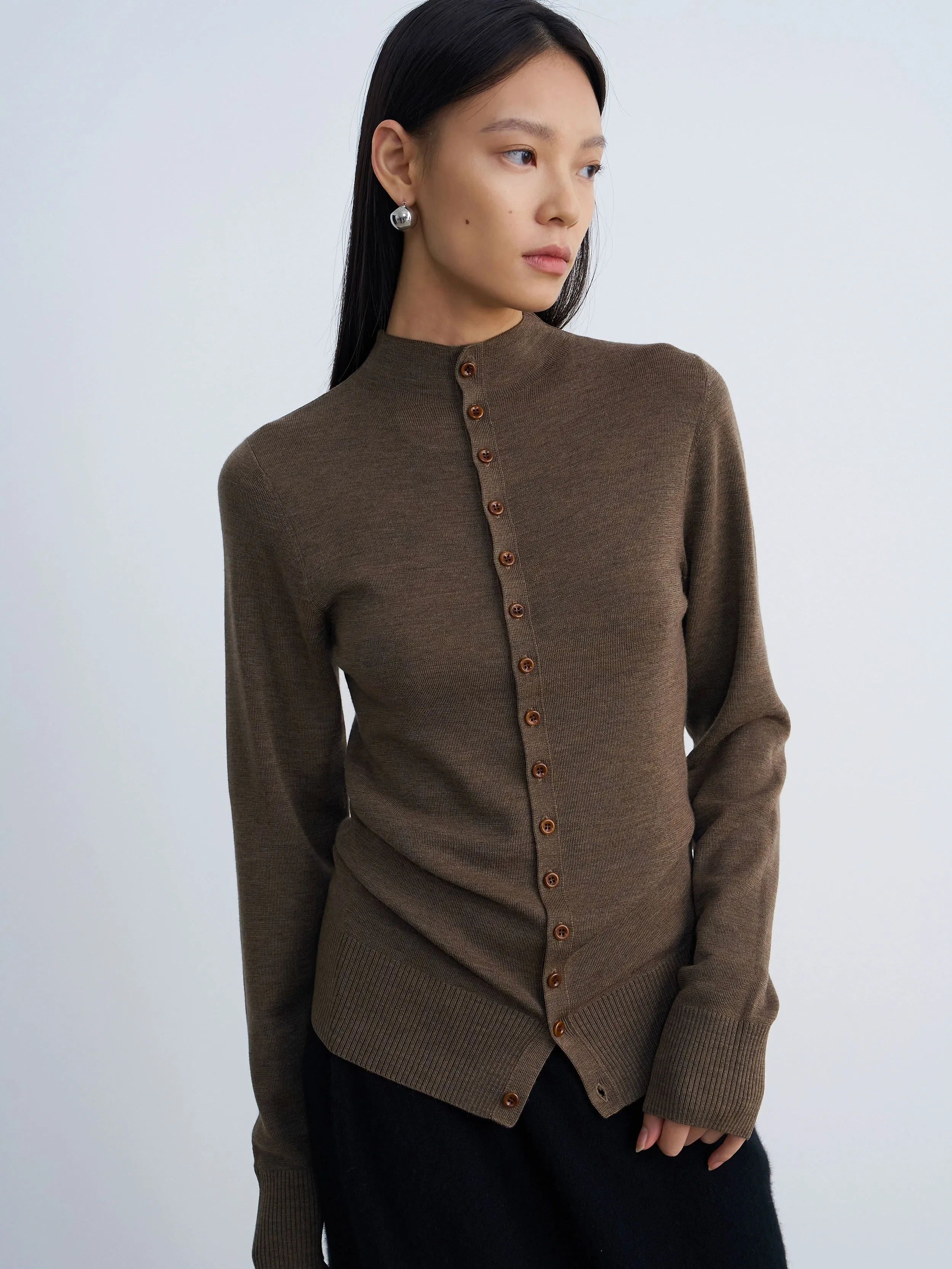 Finely Spun Wool Button-Up Cardigan
