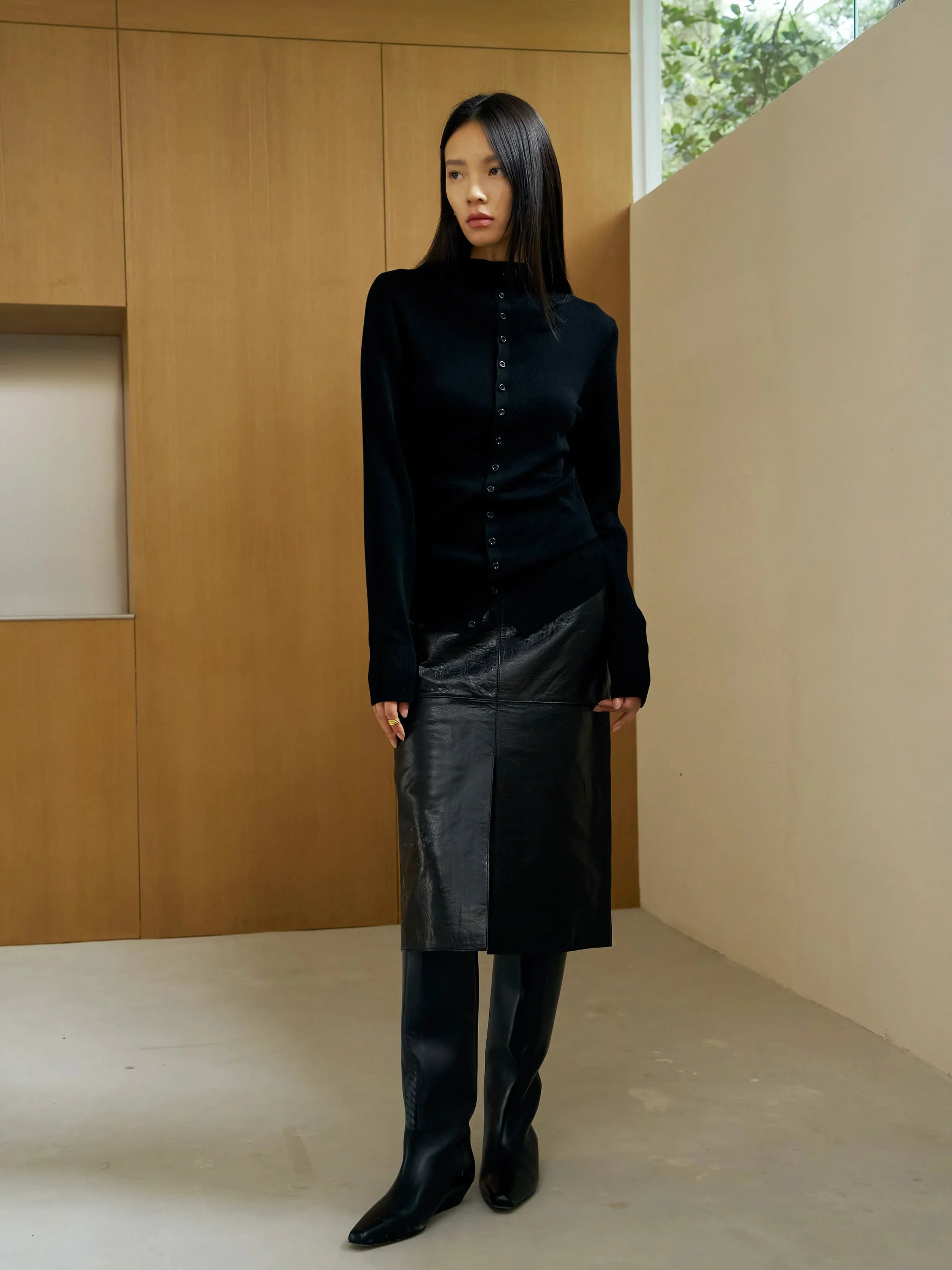 Finely Spun Wool Button-Up Cardigan