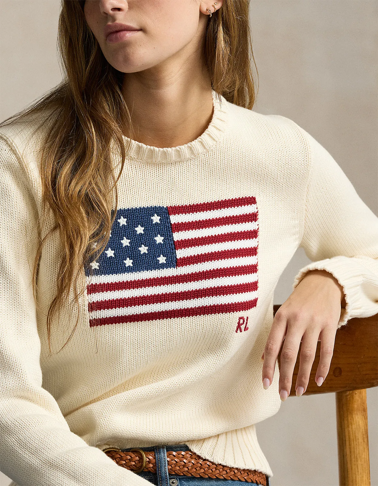 Flag Cn Long Sleeve Pullover - Cream