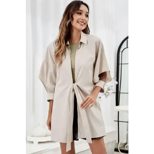 Flirty Collared Neck Cutout Shacket for Effortless Style