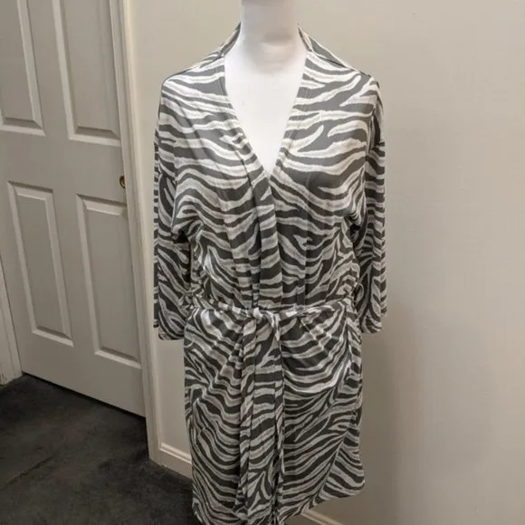 Flora By Flora Nikrooz 3 Piece Zebra Pajama Set with Robe and Cami Shorts NWT