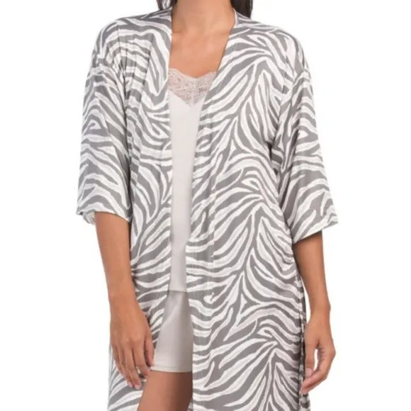 Flora By Flora Nikrooz 3 Piece Zebra Pajama Set with Robe and Cami Shorts NWT