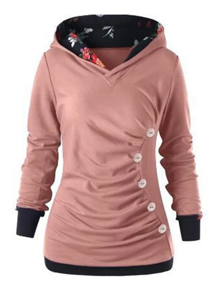 Floral Color Block Print Casual Hoodie Sweatshirt