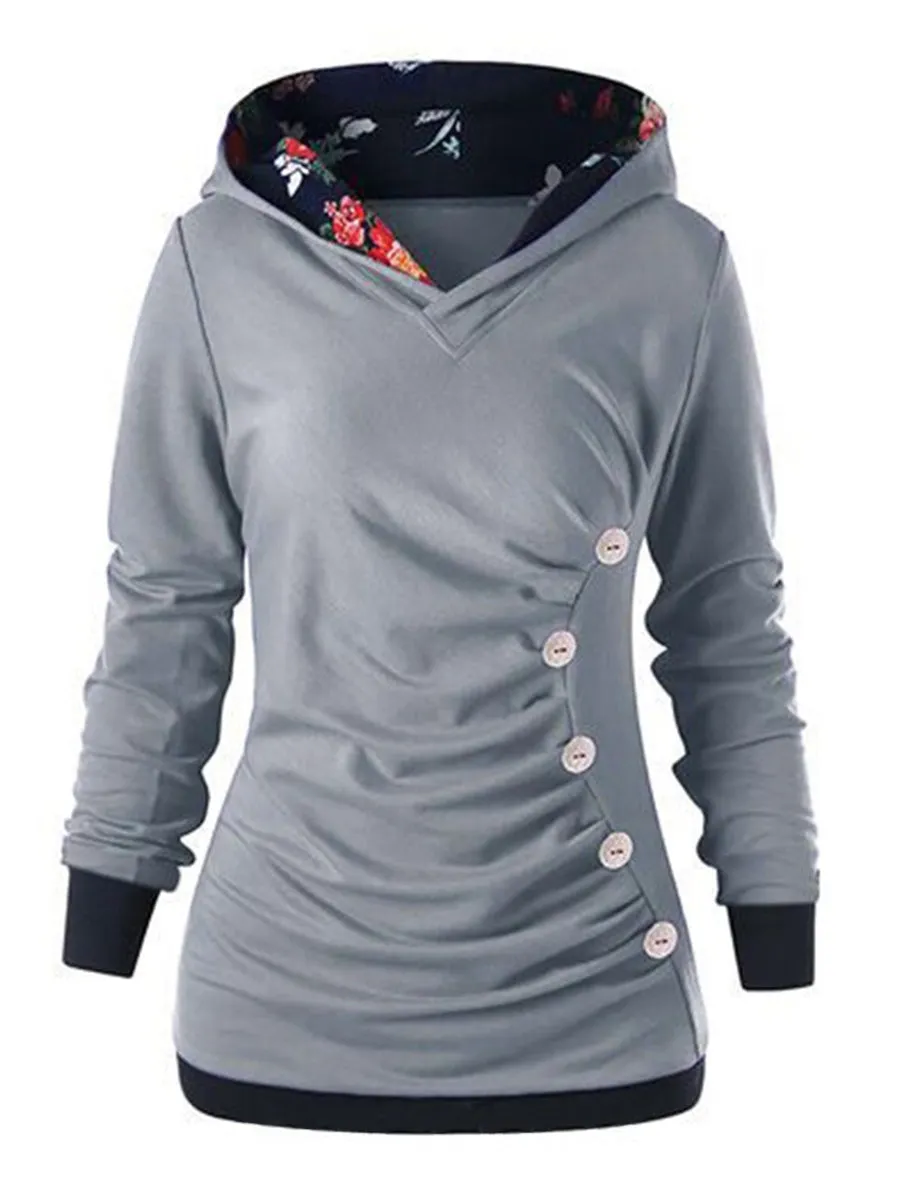 Floral Color Block Print Casual Hoodie Sweatshirt