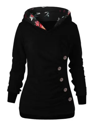 Floral Color Block Print Casual Hoodie Sweatshirt
