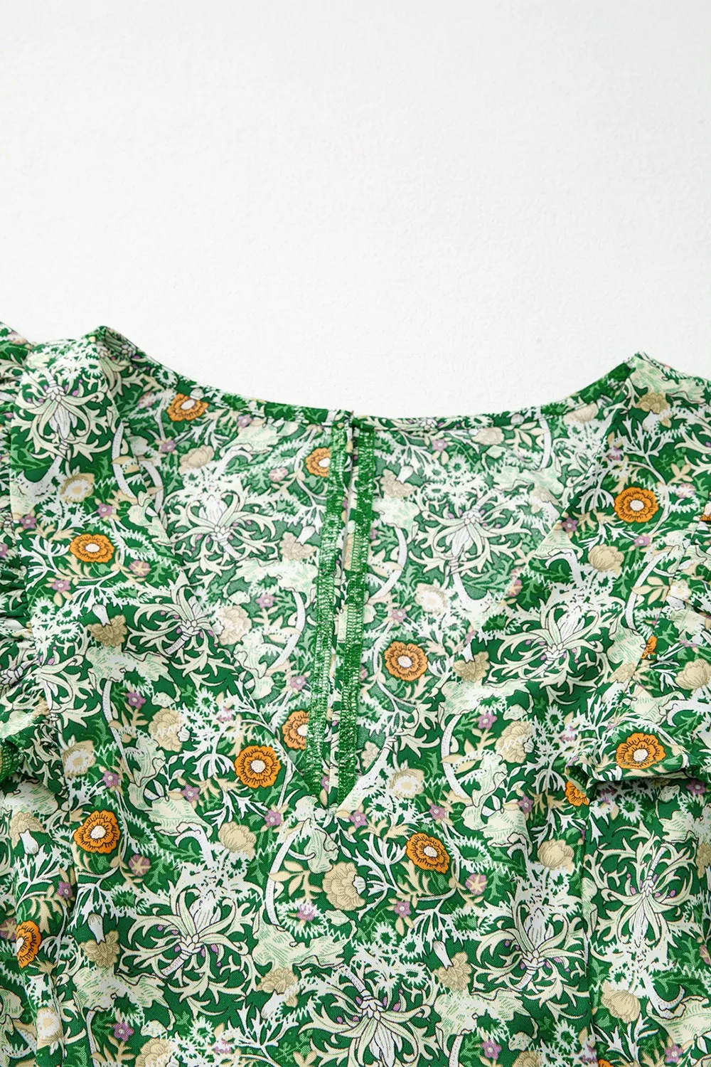 Floral Flutter Sleeve V-Neck Sashed Ruffled Mini Dress