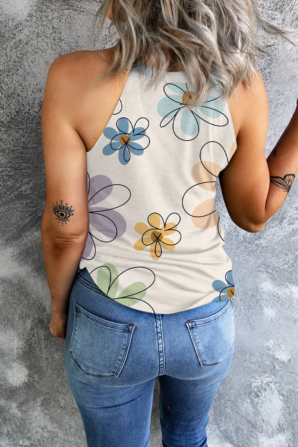 Floral Outline Cream Tank