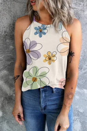Floral Outline Cream Tank