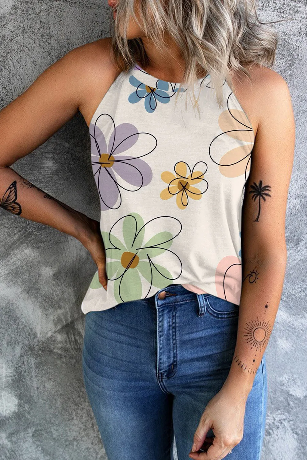 Floral Outline Cream Tank