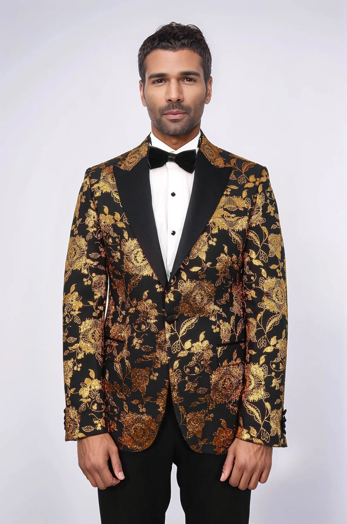 Floral Patterned Slim Fit Yellow Men Prom Blazer - Wessi
