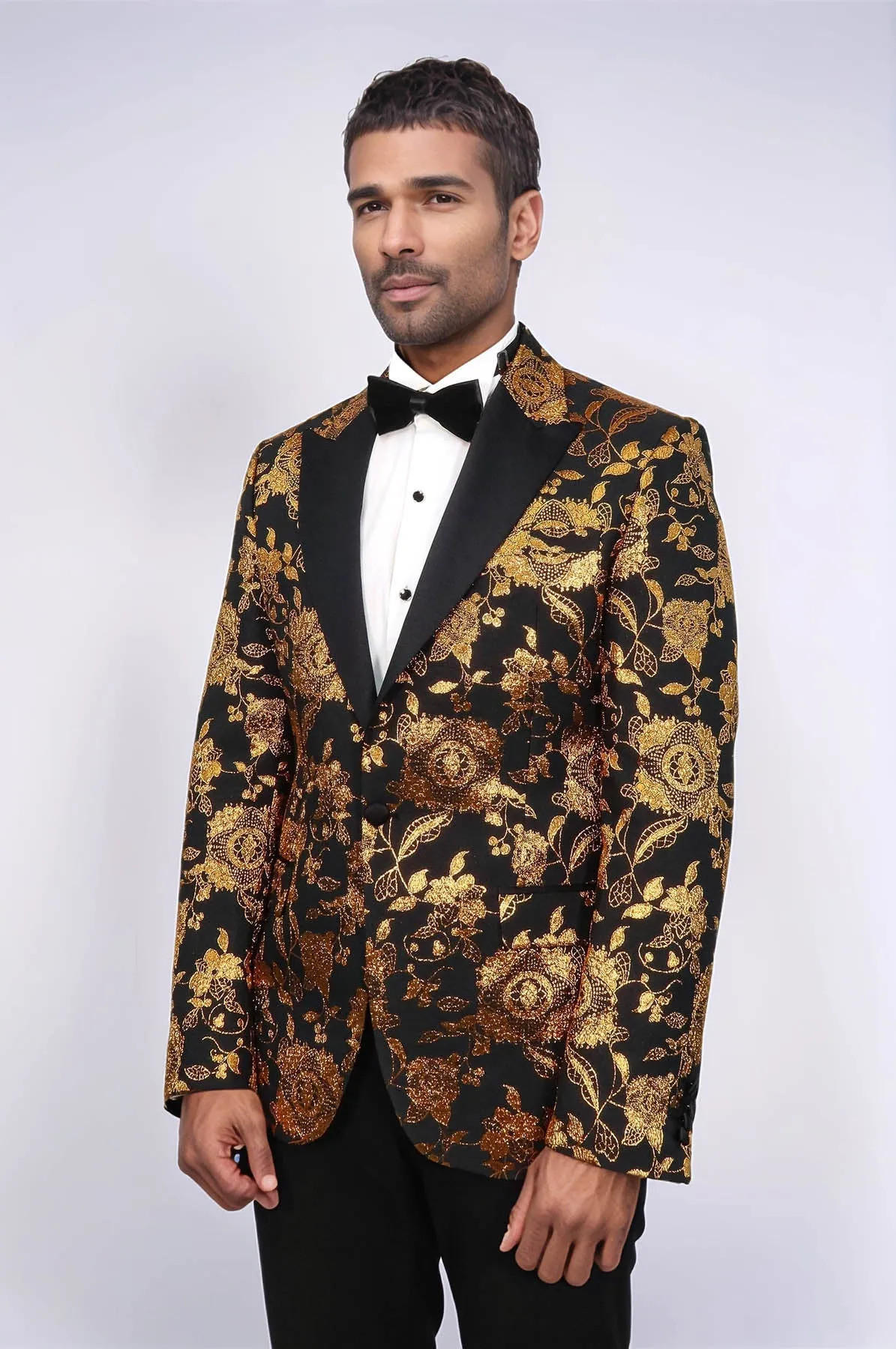 Floral Patterned Slim Fit Yellow Men Prom Blazer - Wessi