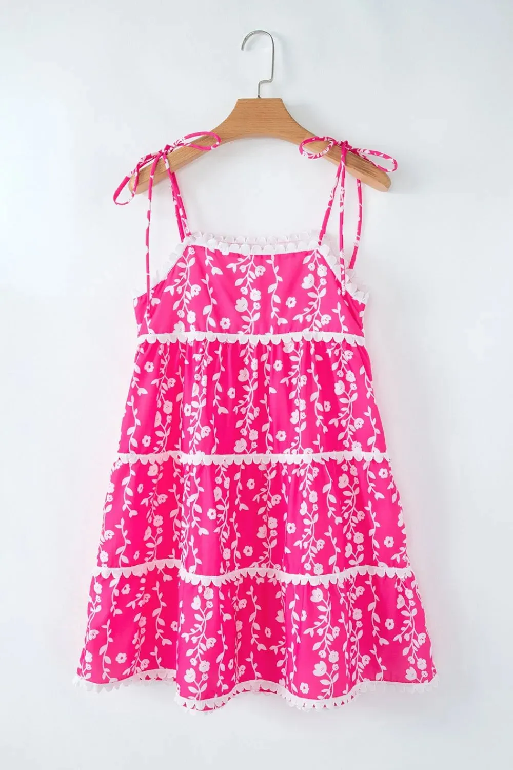 Floral Print Ric Rac Patched Sleeveless Mini Dress