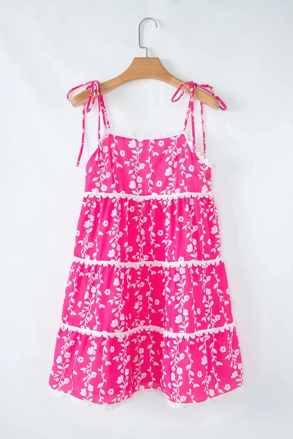 Floral Print Ric Rac Patched Sleeveless Mini Dress