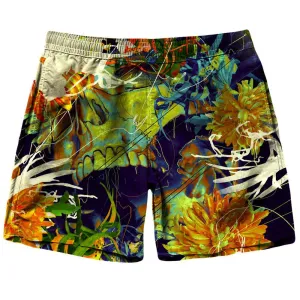 Floral Skull Green Shorts