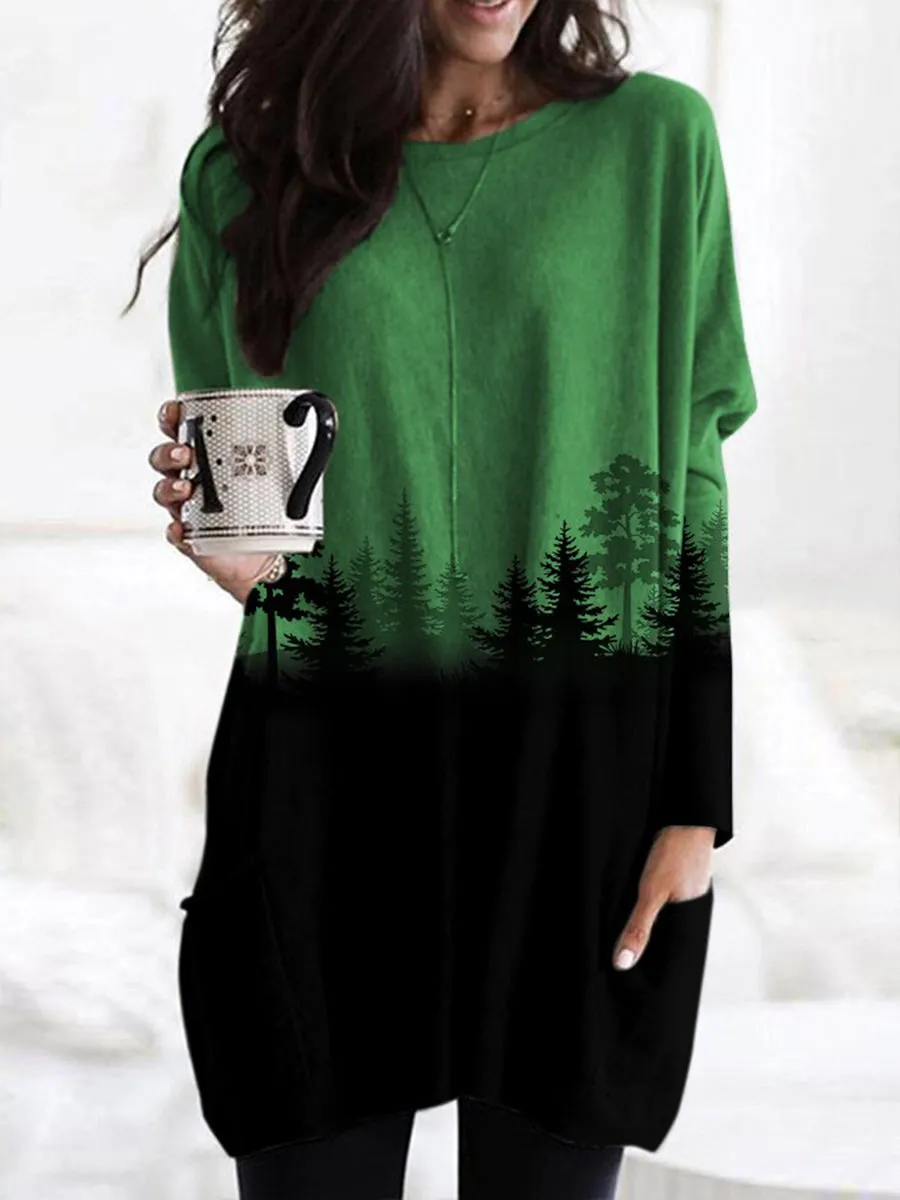 Forest Print Round Neck Long Sleeve Hoodies