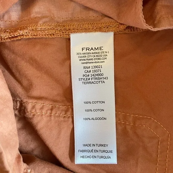 Frame Fluid Twill Rolled CuffCotton Shorts Size 29 Pumpkin Spice NWT
