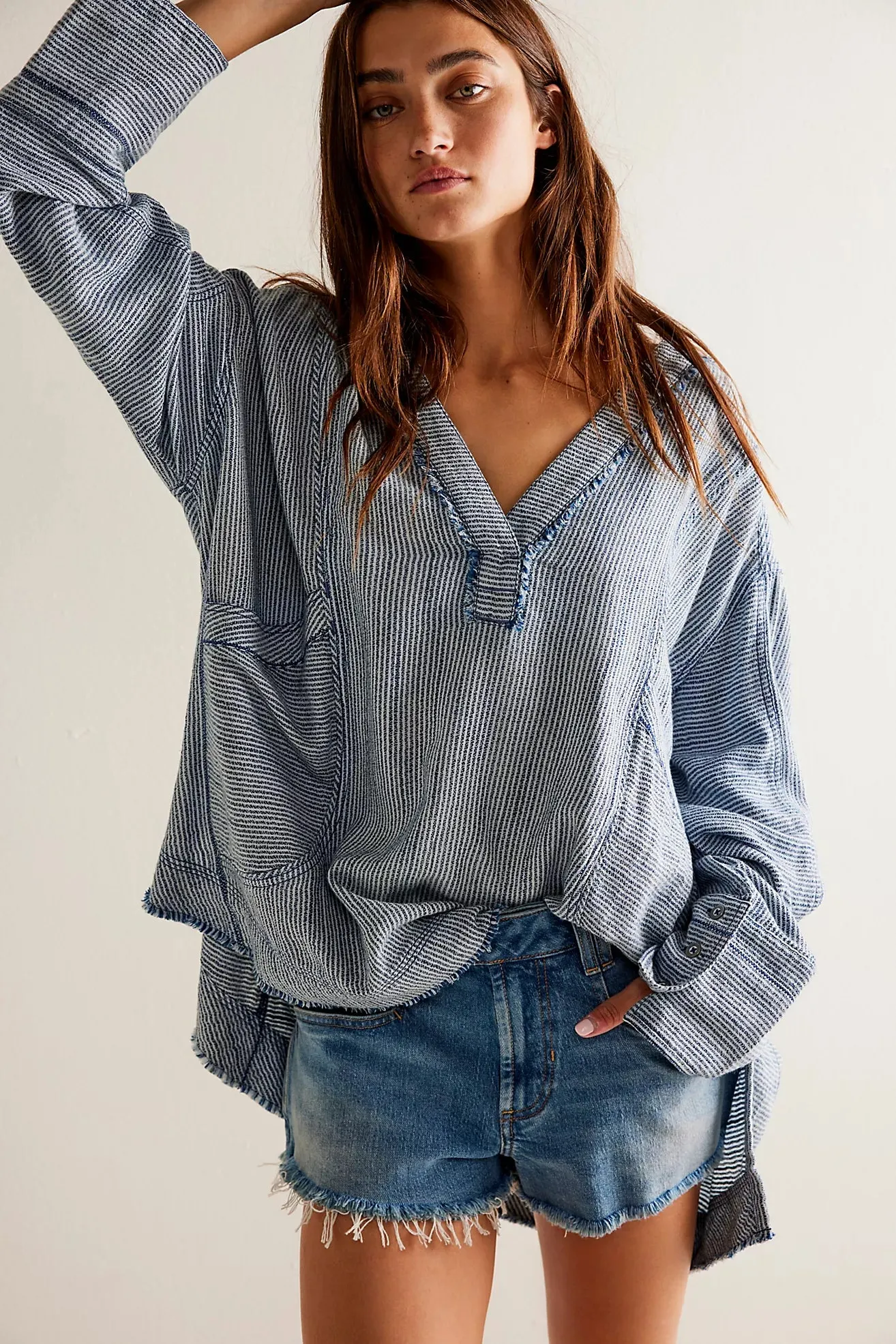free people: by the shore shirt-indigo stripe
