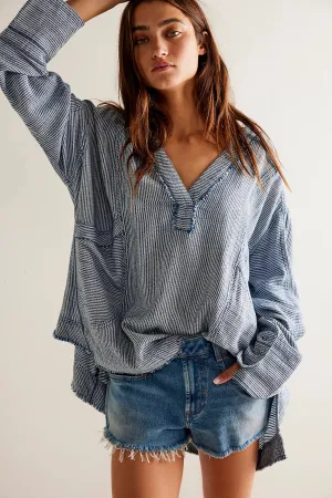 free people: by the shore shirt-indigo stripe