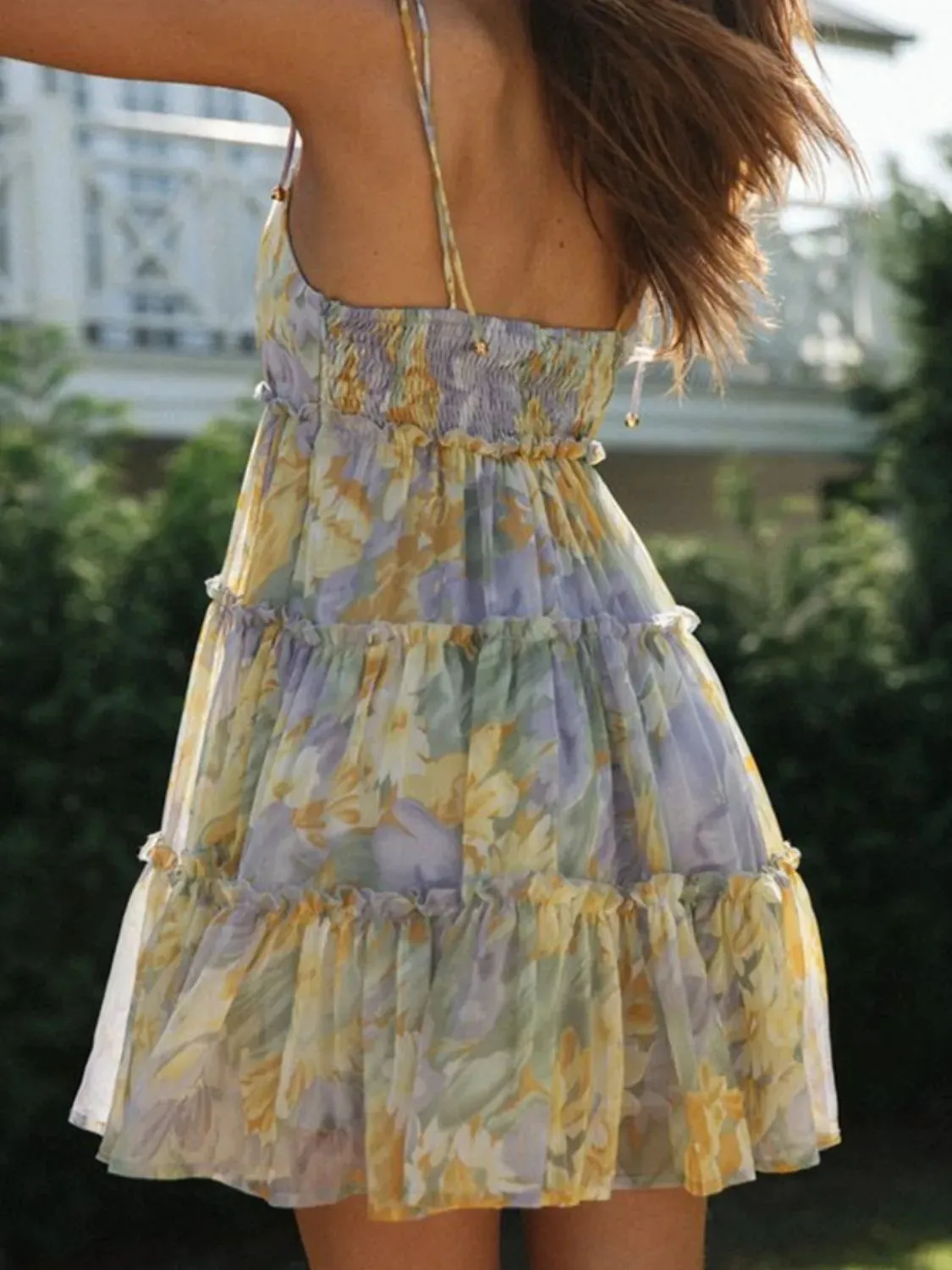 Frill Printed Square Neck Mini Cami Dress