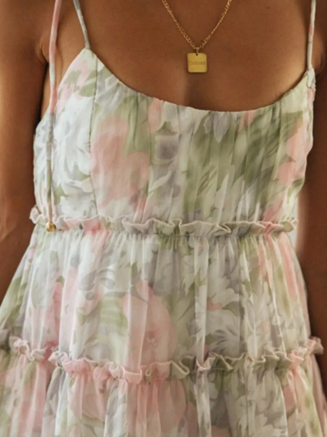 Frill Printed Square Neck Mini Cami Dress