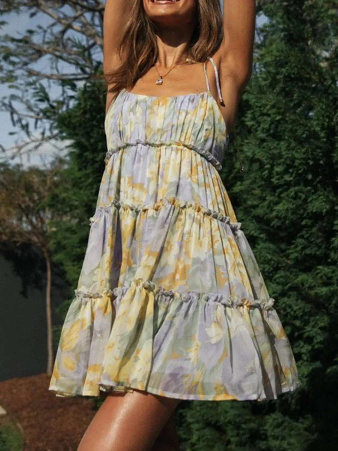 Frill Printed Square Neck Mini Cami Dress